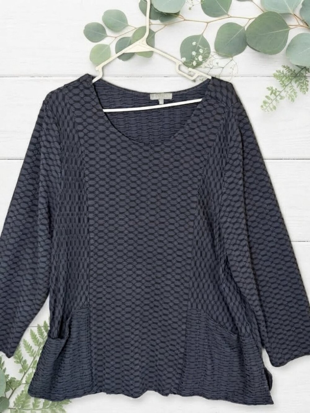 Habitat Charcoal Gray Honeycomb Tunic 2xl XXL Sleeves Stretch Plus Top Pockets